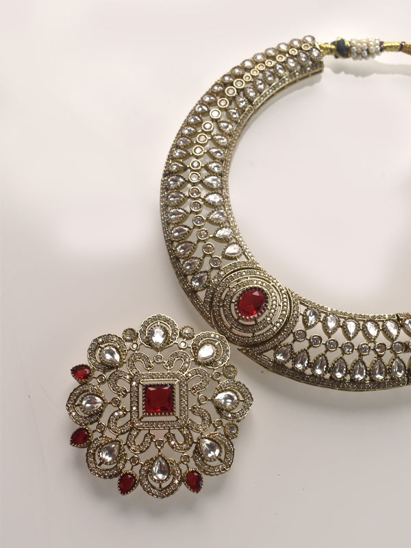 Red stone With Kundan Necklace set