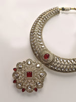 Load image into Gallery viewer, Red stone With Kundan Necklace set
