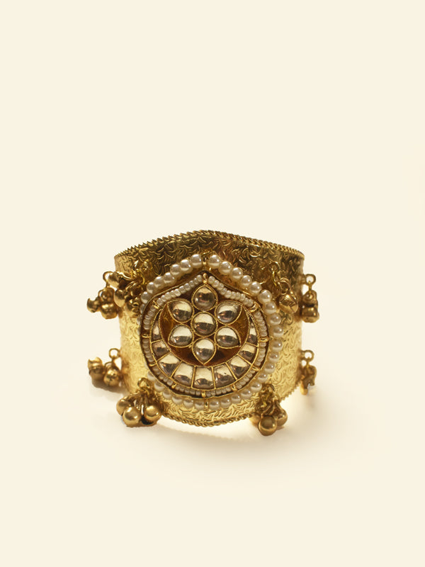 Royal floral kundan openable cuff bracelet 
