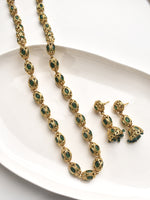 Load image into Gallery viewer, Royal Green Oval Stone Golden Necklace Set
