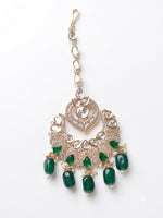 Load image into Gallery viewer, Royal Green &amp; White Stone Wedding Matha Tikka with Pearl Accents 
