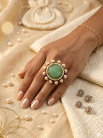 Load image into Gallery viewer, Royal Mint Rose Statement Ring | Mint Green Floral Finger Ring
