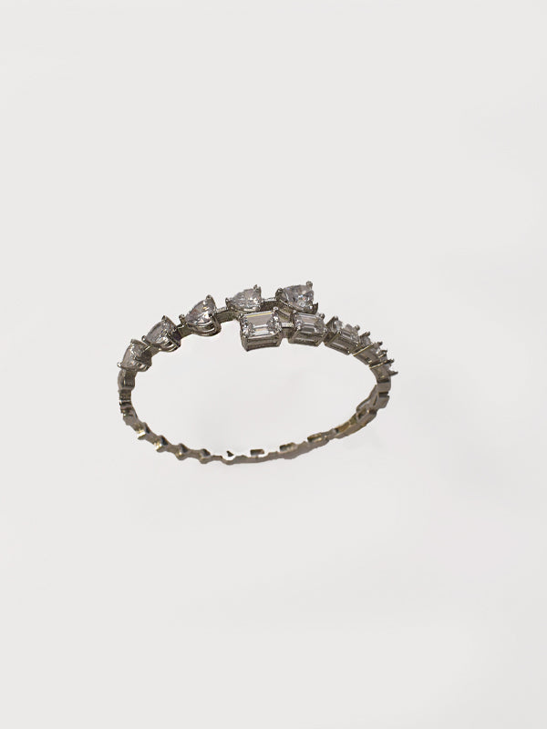 Silver-toned Cut Clear Stones Bracelet