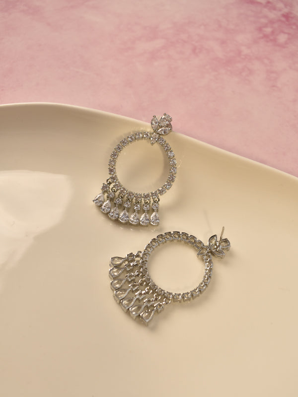 Silver-tone Crystal Hoop Drop Earrings