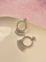 Load image into Gallery viewer, Silver-tone Crystal Hoop Drop Earrings
