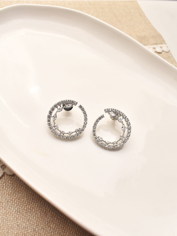 Silver Hoop Earrings with Clear Gemstones 
