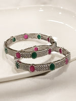 Load image into Gallery viewer, Silver Bracelet with Pink and Green Gemstones 
