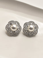 Load image into Gallery viewer, Silver Floral Earrings with Pearl centers 

