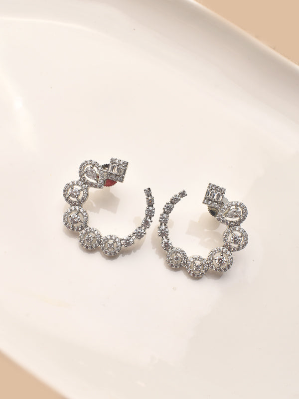 Silver Hoop Earrings with AD Stones 