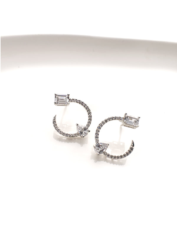 Silver Hoop Earrings with Clear Gemstones 