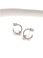Load image into Gallery viewer, Silver Hoop Earrings with Clear Gemstones 
