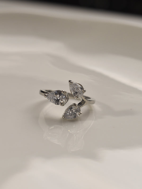 Silver Ring with Three Pear-Shaped Gemstones 