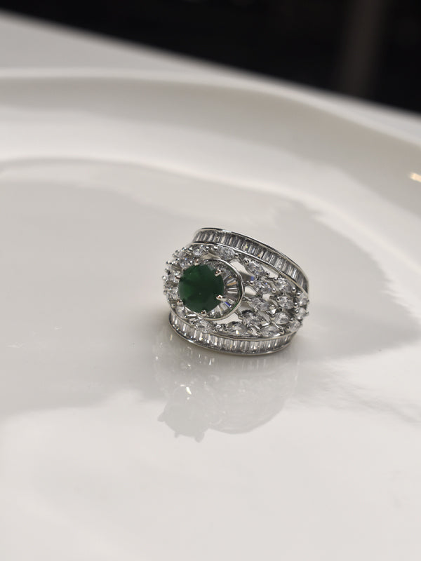 Silver Ring with a Green Gemstone 