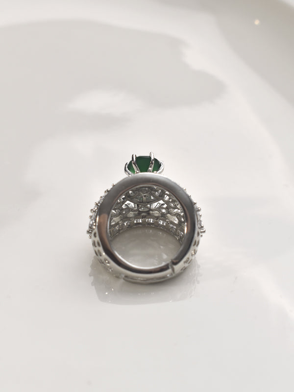 Silver Ring with a Green Gemstone | Stylish Ad Finger Ring