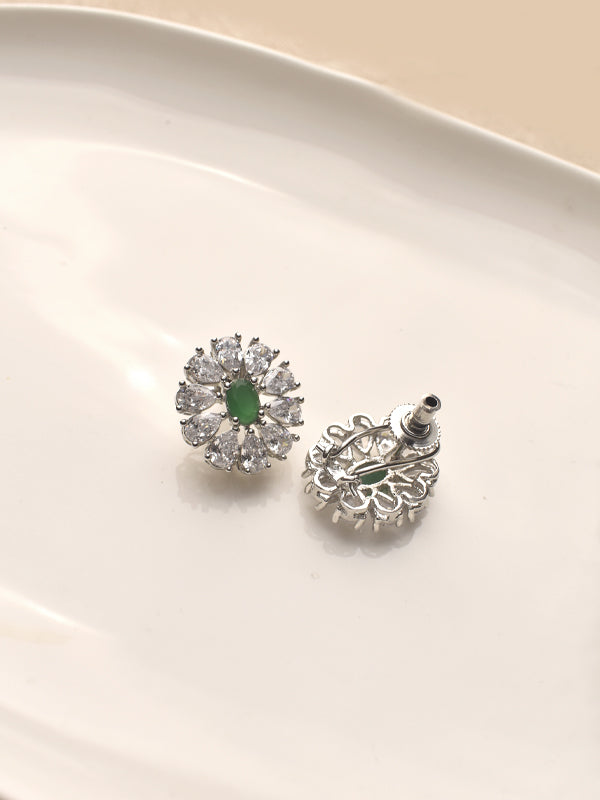 Silver Stud with Green Gemstones