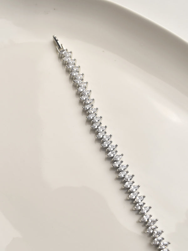 Silver bracelet with clear stones 