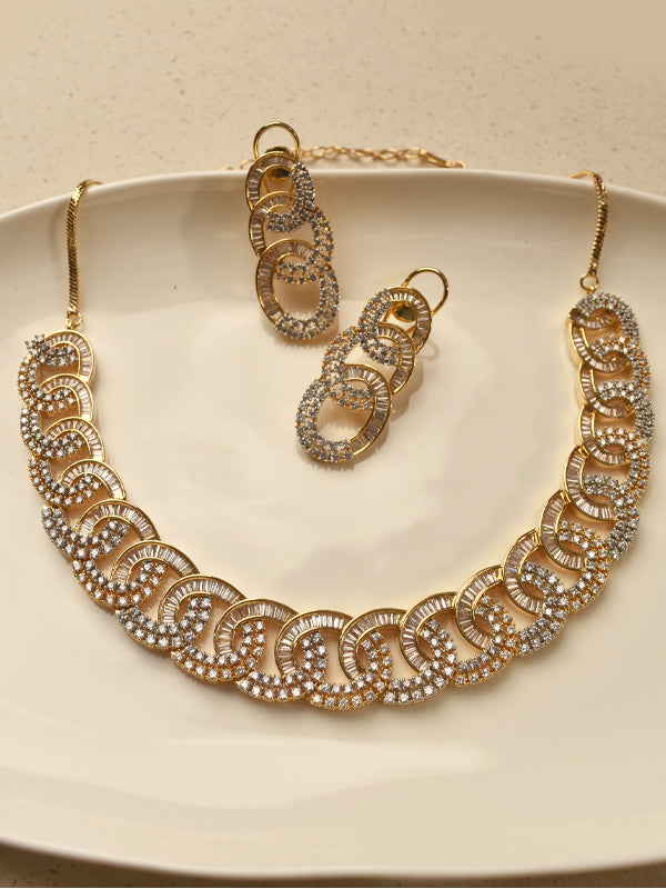 Sparkling AD Wave Link Partywear Necklace