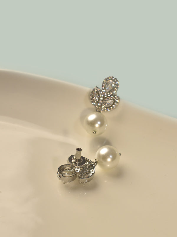 Sparkling Petal Pearl Drops Earrings
