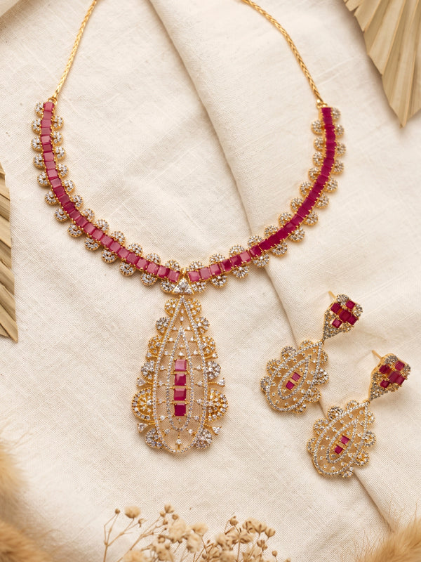  Sparkling Ruby & CZ Teardrop Collar Necklace