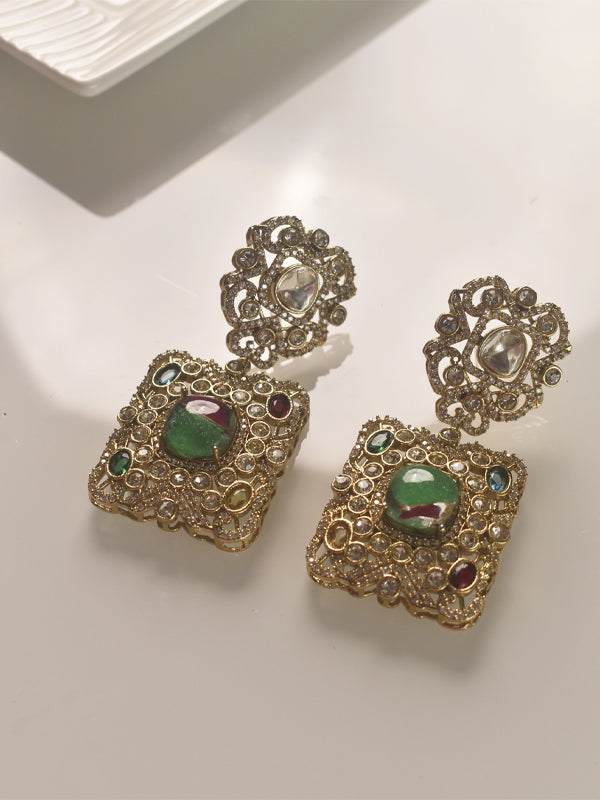 Multi Colour Kundan Earrings | Square Earrings