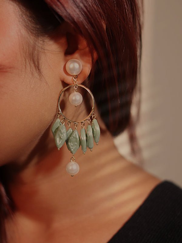 Hanging Pearl Earring | Stylish Green Pearl Earring