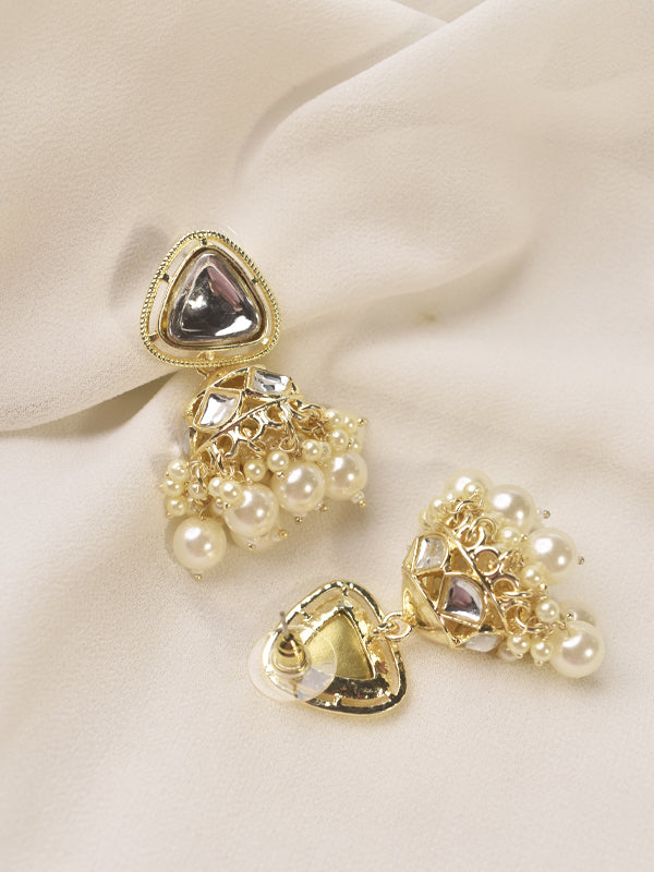 Golden Jhumka With Pearl | Stylish Kundan Jhumka