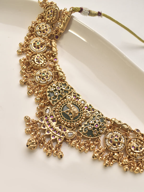 Stylish Necklace Set with Green and Red Stones 