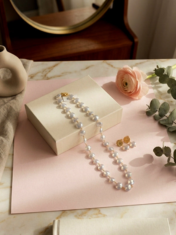 Stylish gold tone pearl necklace | delicate pearl necklace set