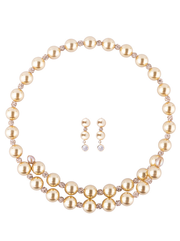Stylish Golden Beads  Delicate Beads Necklace Set