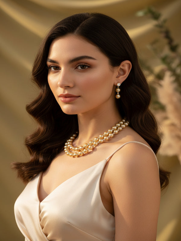 Stylish Golden Beads Necklace | Delicate Beads Necklace Set