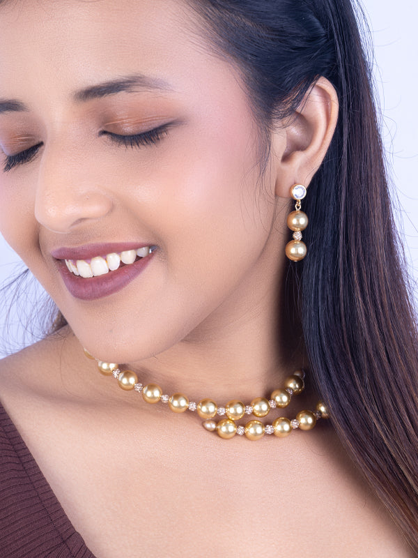 Stylish Golden Beads Necklace | Delicate Beads Necklace Set