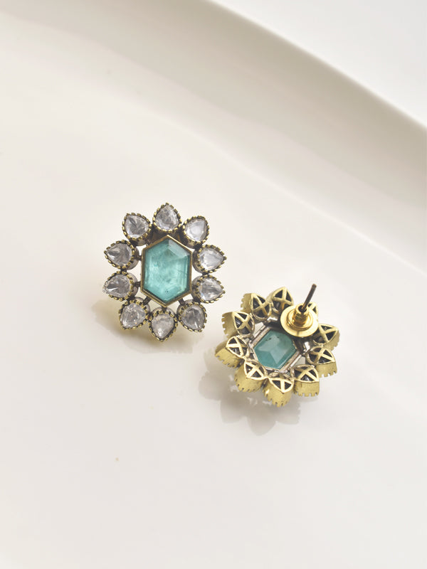 Stylish Green Studs | Kundan Stone Earrings