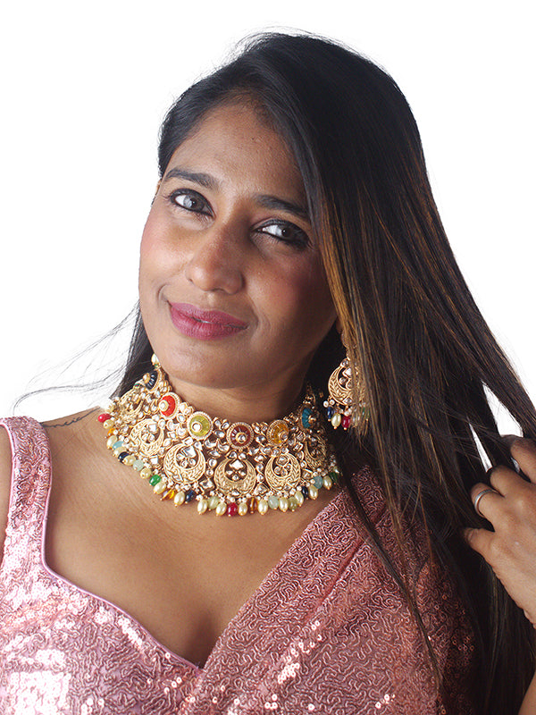 Stylish Kundan Necklace set with Beadeds