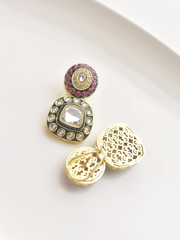 Stylish Kundan Earrings | Green and Red Earrings