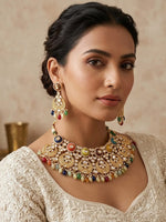 Load image into Gallery viewer, Stylish Kundan colorful Necklace set with Beadeds
