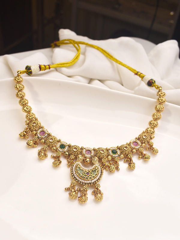 Stylish Necklace Set with Green and Red Stones