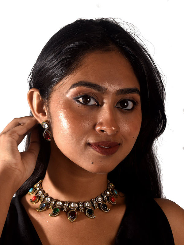 Multi Color Kundan Necklace Set | Stylish Multi Color Stone Jewelry Set