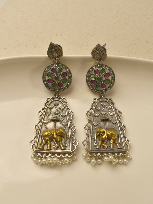 Temple Style Royal Elephant Chhatri Dangler Earrings