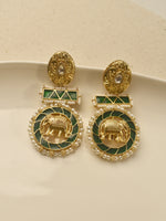 Load image into Gallery viewer, The Royal Hathi Green Meenakari &amp; Pearl Drops Earring
