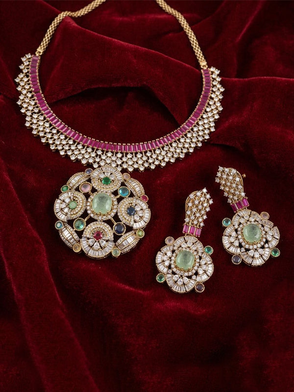 The royal navratna heritage necklace set | imperial ruby & multi gem statement collar