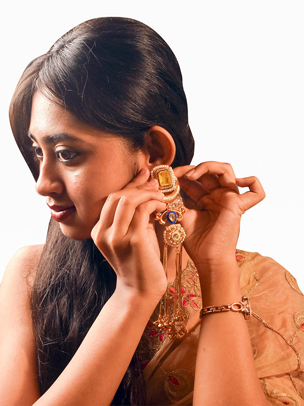 Earring With big yellow Stone | Traditional Long Earring