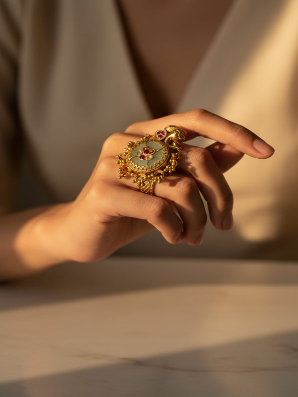 Traditional Ethnic Statement Ring | Golden Ring of Lord Ganesha Style
