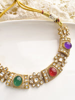 Load image into Gallery viewer, Traditional Necklace Set with Kundan | Golden Necklace with Colorful Gemstones
