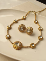 Load image into Gallery viewer, Traditional Necklace with Multiple Clear Round Kundan | Golden Polish Kundan Necklace Set
