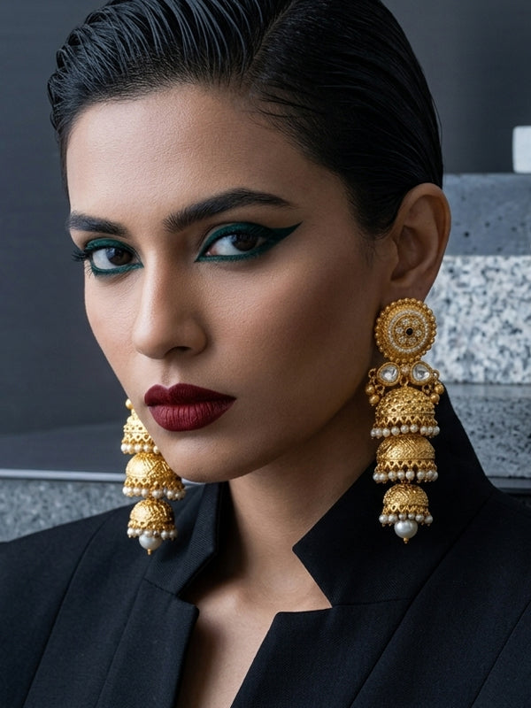 Traditional Pearl Drop Golden Jhumka