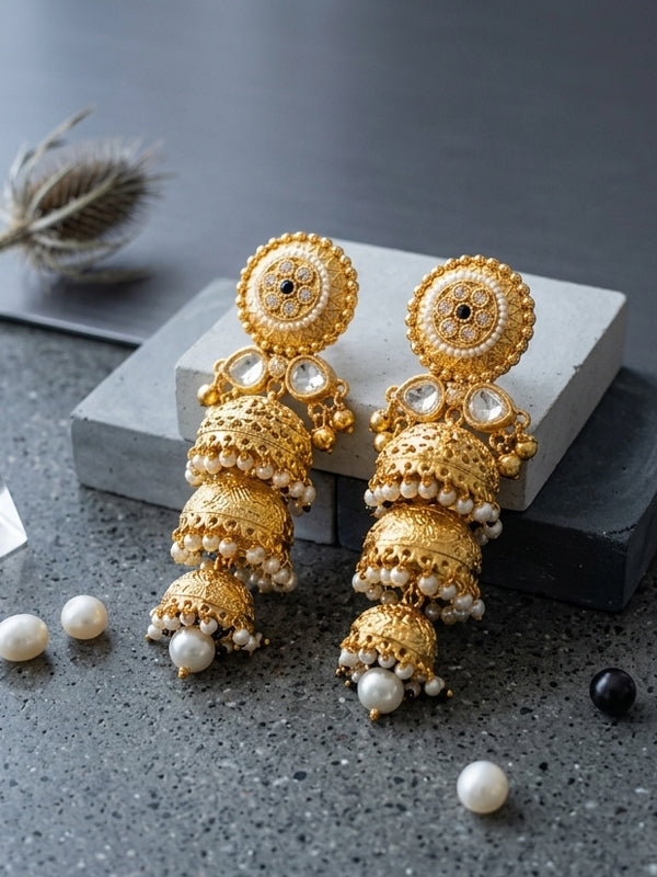 Traditional pearl drop jhumka | kundan pearl golden jhumka