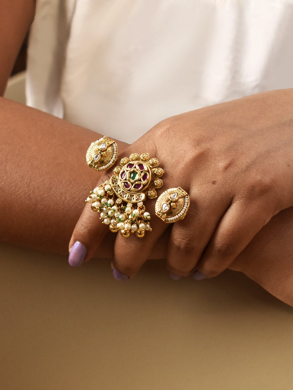 Traditional Style Royal Double Finger Ring | Golden Polish Twin Ring