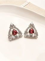 Load image into Gallery viewer, Triangle Earrings with Red Gemstones 
