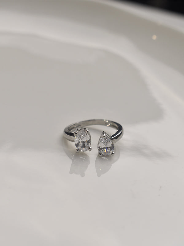  Two Pear-Shaped White Stone Ring | AD Finger Ring