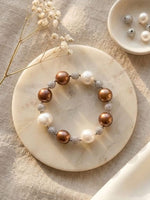 Load image into Gallery viewer, Classic Pearl &amp; Peach Beaded Charm Bracelet | Peach &amp; White Pearl Beaded Bracelet
